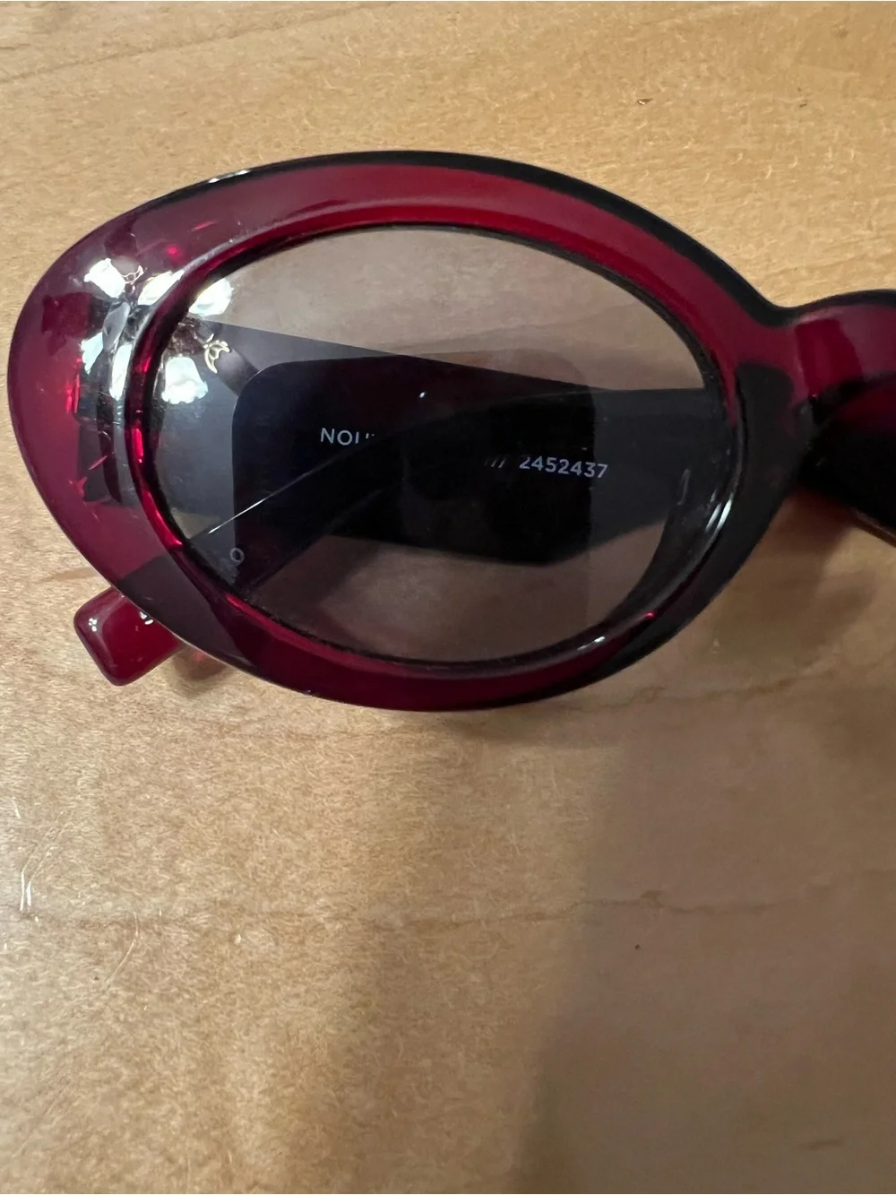 Le Specs Burgundy Oval Sunglasses with Dark Lenses
